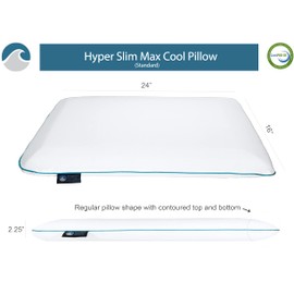 Bluewave Bedding Hyper Slim Max Cool CarbonBlue Gel Memory Foam Pillow for Stomach and Back Sleepers - Thin, Flat Design with Advanced Cooling (2.25-Inch Height, Standard Size)