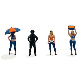 DCD Limited Edition 5 Piece 1/64 Scale Diecast Figure Set Grid Girls 4 People & 1 Umbrella Worldwide 3600 Pieces for Minifigures
