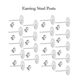 100 X 8mm Hypoallergenic Stainless Steel Earrings Posts Flat Pad Blank Earring Pin Studs with Butterfly Earring Backs for Jewelry Making Findings