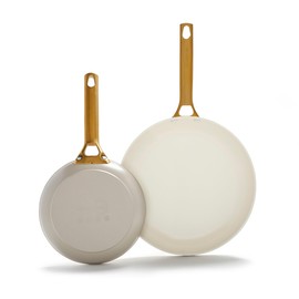 GreenPan Reserve Hard Anodized Healthy Ceramic Nonstick 8" and 10" Frying Pan Skillet Set, Gold Handle, PFAS-Free, Dishwasher Safe, Oven Safe, Taupe