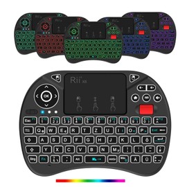 Rii Mini Tastatur mit Touchpad, Smart TV Tastatur, 2,4 GHz Kabellos Tastatur mit 8 Farbige Hintergrundbeleuchtung und Scrollrad (Deutsches, Schwarz