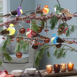 Gukasxi 12 Pieces Robin Bird Christmas Tree Decoration Craft Colorful Robin Bird Ornaments with Artificial Feather for Xmas Tree Holiday Party Decoration