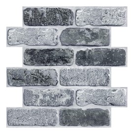 COMSTICKC 3D Faux Gray Brick Wall Panel Peel and Stick, 10 Pcs 12"X12" Small Size Brick Thin PVC Decorative Tiles，Not Real Brick, Designed for Quick DIY Wall Upgrades Indoor