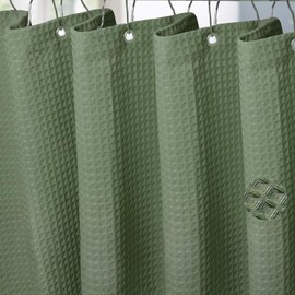 Luxury Upgraded Sage Green Waffle Weave Shower Curtain 256GSM Hotel-Quality Thick Fabric Shower Curtain for Bathroom Spa-like Water-Repellent Machine Washable Bath Curtain, Weighted Hem, 72 x 72 In
