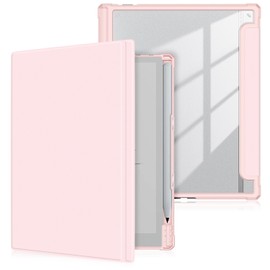 Xuanbeier Case Compatible with BOOX Tablet Go 10.3 ePaper E Ink Tablet,Hard Transparent Back Protective Cover with Pen Holder,Auto Wake/Sleep,Pink