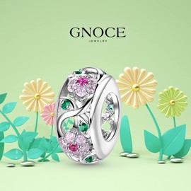 GNOCE Flower Charms S925 Sterling Silver Bead Inlaid with Gemstones Jewelry Gift For Women Wife Fit Bracelets/Necklace (Colorful)