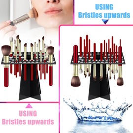 Soporte de cepillo para polvo de maquillaje acrílico de 72 agujeros, soporte plegable y secador para maquillador, cepillo para polvo de uñas, pincel, negro