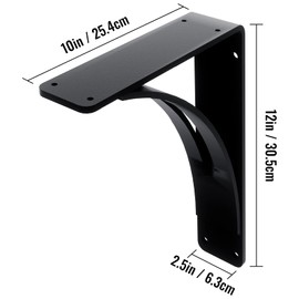 HomiShare 2Pcs Heavy Duty Shelf Brackets 10 x 12 x 2.5", Steel Brackets 450lbs Load Capacity, Triangle Support Mantel Brackets , DIY Metal Shelf Brackets Matte Black