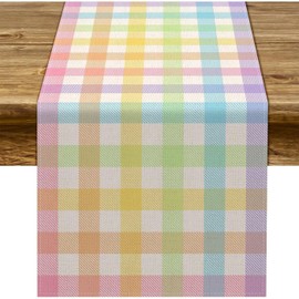 Easter Linen Pastel Buffalo Plaid Candy Cane Spring Table Runner 72 Inches Long Seasonal Holiday Farmhouse Style Table Decoration (Yellow)
