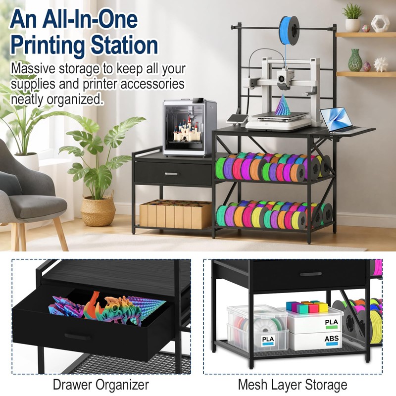 3D Printer Stand with Filament Storage Rack, Integrated Heavy Duty
