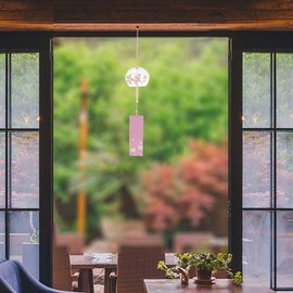 Sewroro Japanese Wind Chime Glass Wind Bell Romantic Flower Small Wind Bells Japanese Hanging Ornament Wind Chime Pendant for Home Garden Decoration