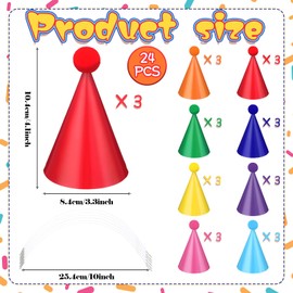 Faccito 24 Pcs Mini Rainbow Birthday Party Cone Hats Dog Cat Colorful Pastel Paper Birthday Hats with Pom Poms Celebration Headwear for Mini Pets Animal Doll Party Decorations