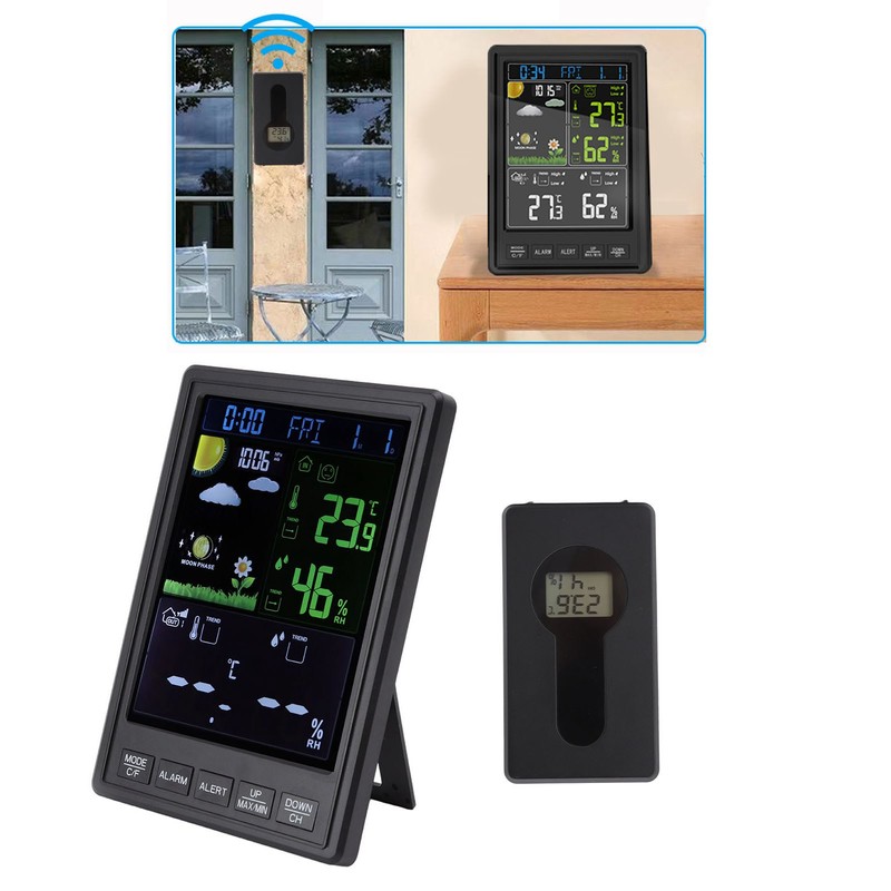 Weather Stations Wireless Indoor Outdoor Color Display Black 3 Channels