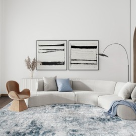 ARKIIKI 6x9 Washable Area Rug for Living Room, Non-Slip Soft Modern Abstract Large Carpet, Low Pile Neutral Rugs for Bedroom, Dining Room, Home Office, Dorm, Indoor Decor, Navy Blue