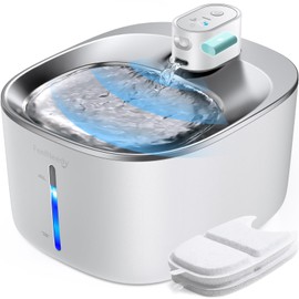 Wireless Cat Water Fountain with Sensor, 4000mAh Battery Operated, FEELNEEDY 4L/135 fl oz Pet Water Fountain for Cats and Dogs, Ultra Quiet Cat Drinking Fountain with 2 Filters (White YPD-C004P)