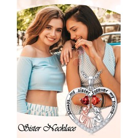 Zoeniya Sister January July Birthstone Necklace Garnet Ruby Necklace Always My Sister Forever My Friend Jewelry Christmas Birthday Gifts for Women Girlfriend Friend