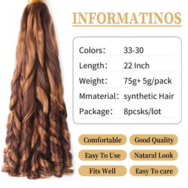 8 Packs French Curly Braiding Hair 22 Inch Loose Wave Spiral Curly Crochet Hair for Black Women Pre Stretched Braiding Hair with Curly Ends (22 Inches, 33-30)