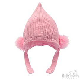 Mini Mart Online Limited Baby Knitted Ribbed Double Grey Pink Pom Pom Bobble Fur Hats Nb-12 Months