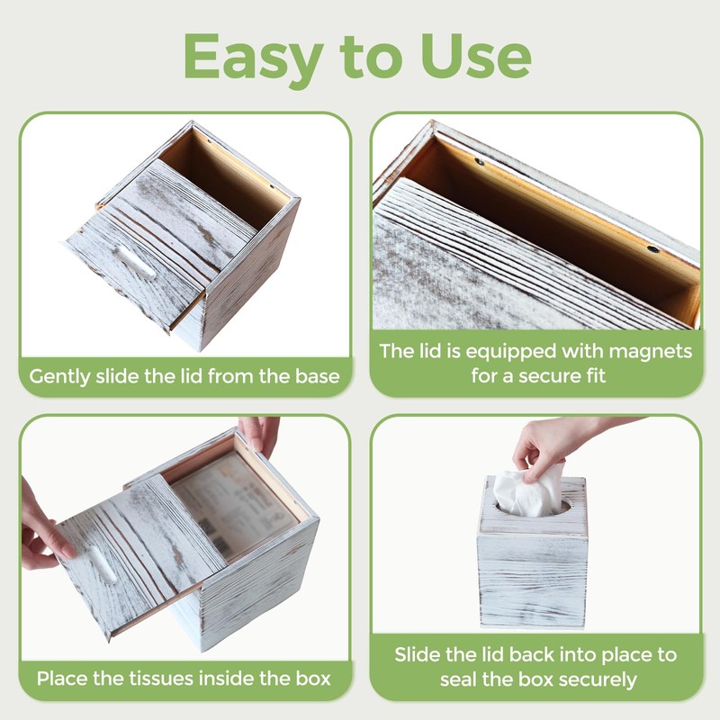 S310 Wood Tissue Box Cover, Rustic Square Tissue Box Holder
