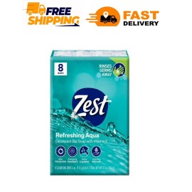 Zest Deodorant Bar Soap, Hydrating Moisture for All Skin Types, Aqua, 4 oz,