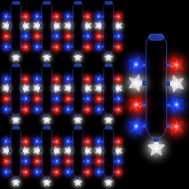 EOBOH 4th of July Light up Necklace, 12PCS Glow Independence Day Necklace Party Favor, Red White Blue Patriotic Fourth of July 9 Bulbs Necklace, Glow Accessories for Memorial Day Veterans Day Parades