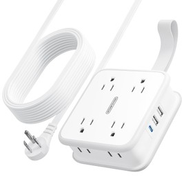 NTONPOWER NTONPOWER Extension Cord with 3 USB Ports, 8 Widely Spaced Outlets Flat Extension Cord 6 Feet, Small Wall Mount Power Strip, Extension Cord with Multiple Outlets for Home Dresser Office Dorm Travel