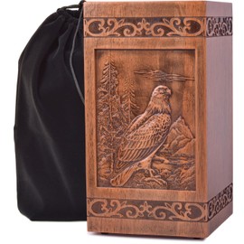 KIMNAG Wooden Cremation Urn for Human Wood Ashes Decorative Box Funeral Urns for Adult Male Female with Satin Bag Burial or Memorial Keepsake (Eagle(XL) 250lbs)