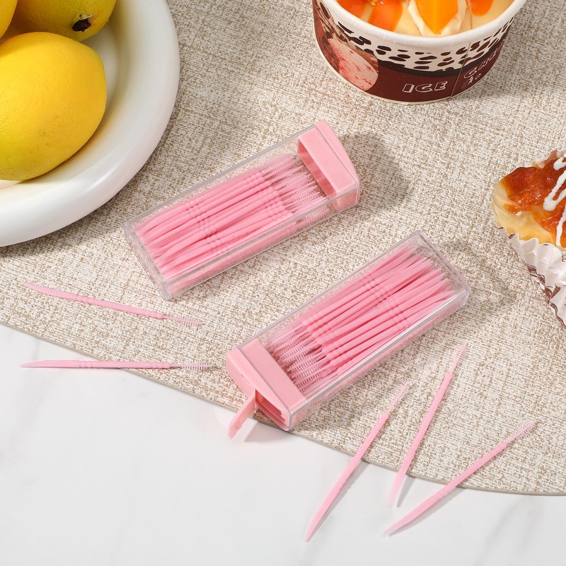 200Pcs Double Head 50pcs/Box Toothpick Dental Floss, Pink