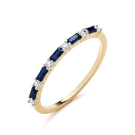 Old English Jewellers 9ct Yellow Gold on Silver Blue Sapphire Cz Baguette Cut Eternity Band Ring size K L M N O P Q R S (K)