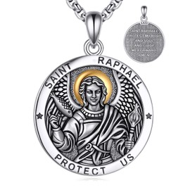 Saint Raphael Necklace 925 Sterling Silver St Raphael Pendant Patronus Amulet Medal Jewelry Gifts for Men Women