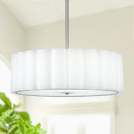 ALISADABOY Brushed Nickel Chandeliers for Dining Room Modern 19.68’’ Inch Fabric Chandelier Farmhouse 5 Light Drum Chandelier for Entryway Hallway Foyer Kitchen Island Stairway