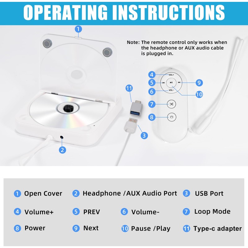 Austepax External Portable CD Player for Car Plug and Play