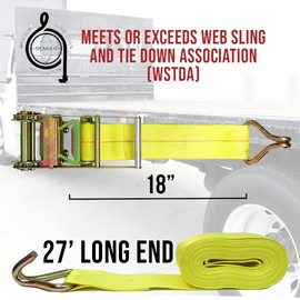 BOXER USA Made 3” x 27’ Heavy Duty Ratchet Tie Down with Double J Hooks, Breaking Strength 15,000LBS, Flatbeds, Trailer, Tie Down, Trucking (4 Pack)