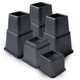 Simple＆Opulence Bedding Adjustable Bed Furniture Risers - Elevation in Heights 3, 5 or 8 Inch Heavy Duty Risers for Beds and Under Bed Storage - Supports Up to 1,300 lbs - (Set of 4, Black)