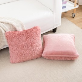 BBiggood Pink Throw Pillow Covers, Pack of 2 Pink Pillows Decorative Throw Pillows Luxury Soft Faux Fur Throw Pillow Covers Set Couch Pillows for Living Room, 16 x 16 Inch