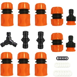 HONGCI 13 Pcs ABS Hose Connectors Kit - 6*1/2"Hose End Quick Connect,2* Double Male Connector,2* 2in1 Hose Tap Connector,2*Hose Extender,1*Y Connector,and 18*Spare Circle for Join Garden Hose Pipe