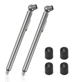 Heavy-Duty Pencil Tire Pressure Gauge 2-Pack | 10–75 PSI Stainless Steel Air Gauge for Cars, Motorcycles, Bikes, RVs | Includes 4 Valve Stem Caps
