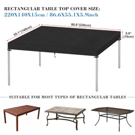 VANSHEIM Table Top Cover Garden Table Cover Garden Table Cover for Table Waterproof Tarpaulin Garden Table Windproof UV-Resistant 420D Oxford Fabric 220 x 140 x 15 cm