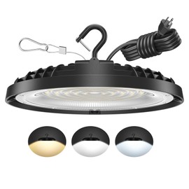 150W UFO LED High Bay Light, Adjustable Wattage 150W/110W/75W, 3-Color Temperature (6500K/5000K/3500K), 21,000LM, 120VAC, Plug & Play LED Shop Lights Fixture for Warehouse, Garage, Factory