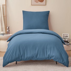 RUIKASI Bed Linen 155 x 220 cm 2-Piece Blue - Oeko Tex Duvet Cover 155 x 220 cm Set Denim Blue with Pillowcase 80 x 80 cm, Microfibre Bed Linen Sets with Zip Soft and Non-Iron