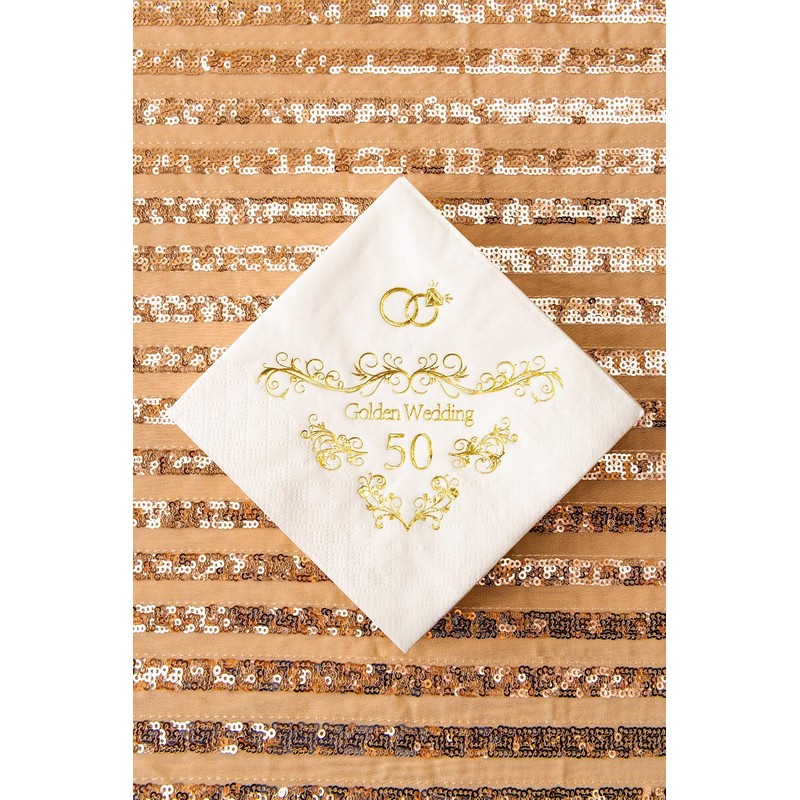 Crisky 50th Anniversaray Napkins, Gold Foil Text, 50th Anniversary Party