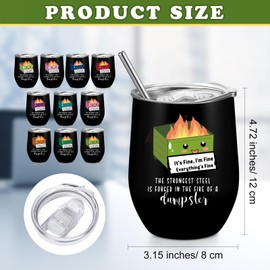 Skylety 10 Pcs Dumpster Fire Sign Tumbler 12oz Employee Appreciation Insulated Steel Mug Coworker Thank You Funny Staff Emotional Support Motivational Office Team Nurse Inspirational Gift (10 Color)