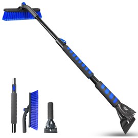 Auccutro 44'' Snow Brush Ice Scraper for Car Windshield Window, Extendable Snow Removal Tool Car Brush with Comfortable Foam Grip and Sturdy Aluminum Handle for Car, Truck, SUV Essentials Accessories