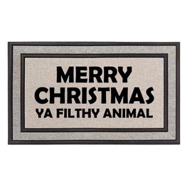 Daylor Outdoor Indoor Doormat 18" x 30" Gray/Beige/Black Rubber Backed Door Mat Merry Christmas Ya Filthy Animal Funny