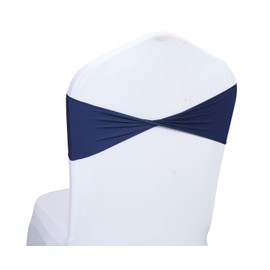 mds Pack of 100 Spandex Chair Sashes Bow sash Elastic Chair Bands Ties Without Buckle for Wedding and Events Decoration Spandex Slider Sashes Bow - Navy Blue