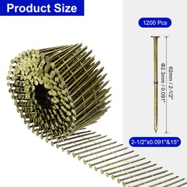 uxcell 1200 Count Siding Nails 2-1/2" x 0.091" 15-Degree Ring Shank Full Round Head Collated Wire Coil for Lath and Sheathing Materials