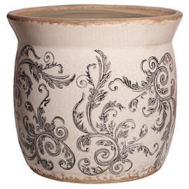 Rustic Ceramic Pots for Plants, 6.21in. Vintage Crackle Glazed Planters for Indoor & Outdoor Plants with Drainage Hole, Unique Planting Pots for Gardening, Tuscan Decor Plant Pots Indoor, Scroll Gray