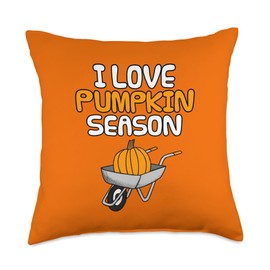 I Love Pumpkin Season, Fall Wheelbarrow Autumn Thanksgiving Throw Pillow