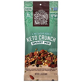 Second Nature Keto Crunch Smart Snack Mix, 1.75 oz Individual Packs (Pack of 12) - Keto Gluten Free Snack - No Sugar Added Dark Chocolaty Drops and Nut Trail Mix, Ideal for Travel