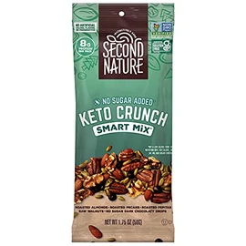 Second Nature Keto Crunch Smart Snack Mix, 1.75 oz Individual Packs (Pack of 12) - Keto Gluten Free Snack - No Sugar Added Dark Chocolaty Drops and Nut Trail Mix, Ideal for Travel